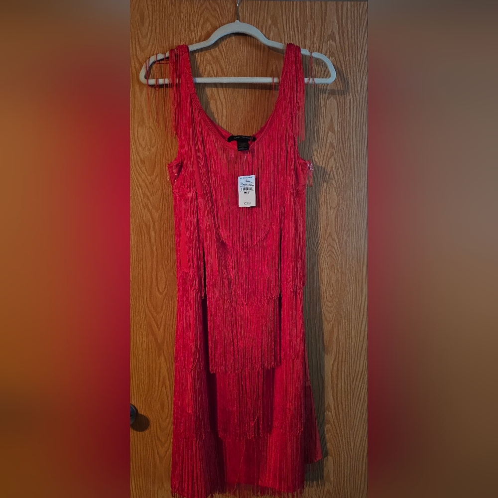 Ashley Stewart FRINGE Dress, Size 20 Sleeveless Boatneck, Red, Tiers, NEW!!!